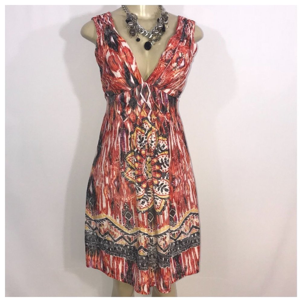 Red Black White Print Dress Small
